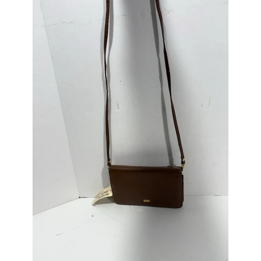 Buxton Women's Shoulder Brown & Gold Purse Wallet Cognac Detach Strap New Read**